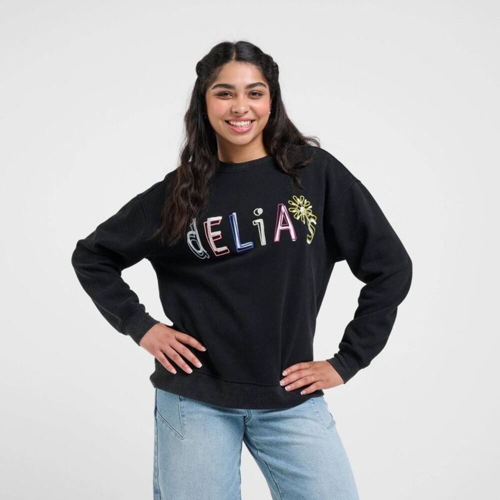 Women's dELiA*s Logo Crewneck Graphic Pullover Sweatshirt - Heather Black M